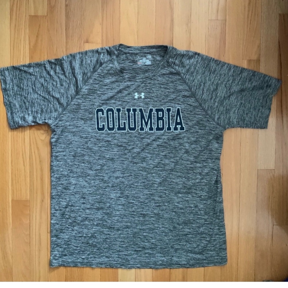 Men Under Armour Columbia University Shirt Size L Gray Black Heat Guard